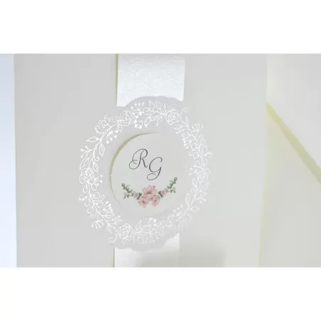 Partecipazione matrimonio E045 con disegno fiori e fascia dorata Alessia Partecipazioni - 2
