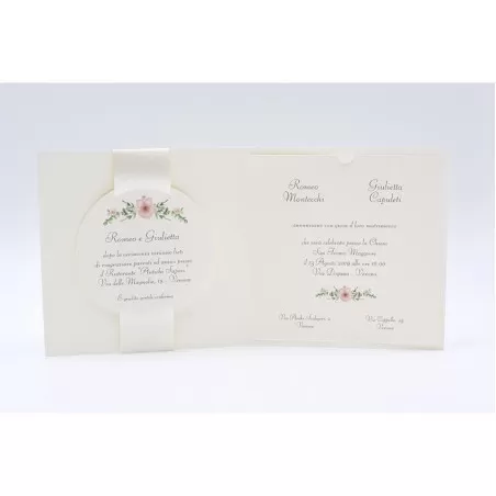 Partecipazione matrimonio E045 con disegno fiori e fascia dorata Alessia Partecipazioni - 4