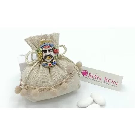 Sacchetto tema siciliano busta rettangolare pon pon con magnete testa di moro - 1