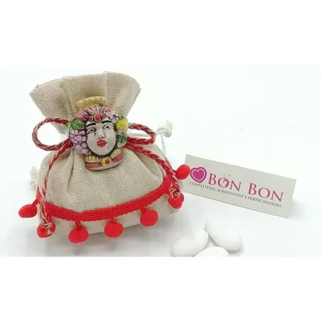 Sacchetto tema siciliano busta rettangolare pon pon con magnete testa di moro donna - 1