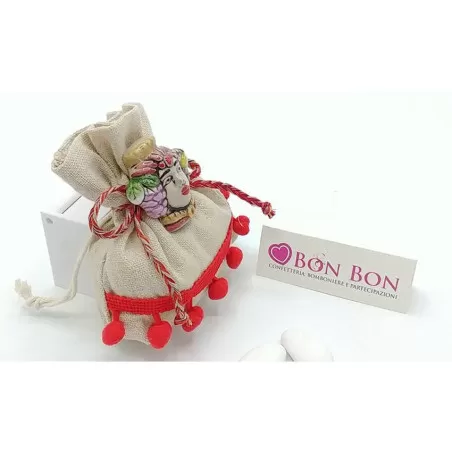 Sacchetto tema siciliano busta rettangolare pon pon con magnete testa di moro donna - 2