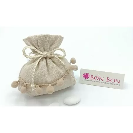 Sacchetto tema siciliano busta rettangolare beige con pon pon - 1