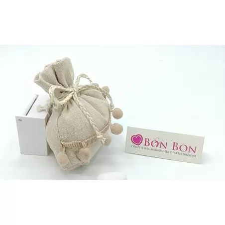 Sacchetto tema siciliano busta rettangolare beige con pon pon - 2