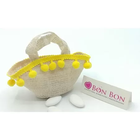 Sacchetto tema siciliano coffa naturale rigida con pon pon gialli - 1