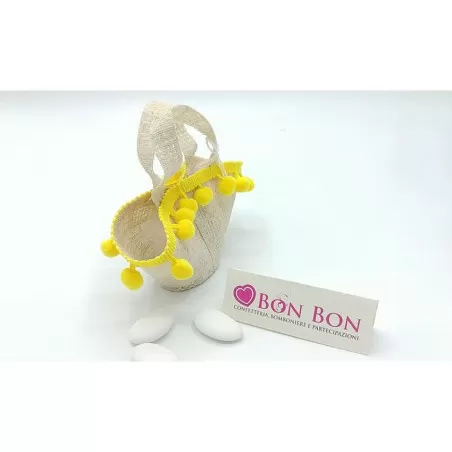 Sacchetto tema siciliano coffa naturale rigida con pon pon gialli - 2