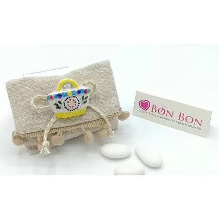 Sacchetto tema siciliano busta lettera juta pon pon beige con magnete coffa - 1