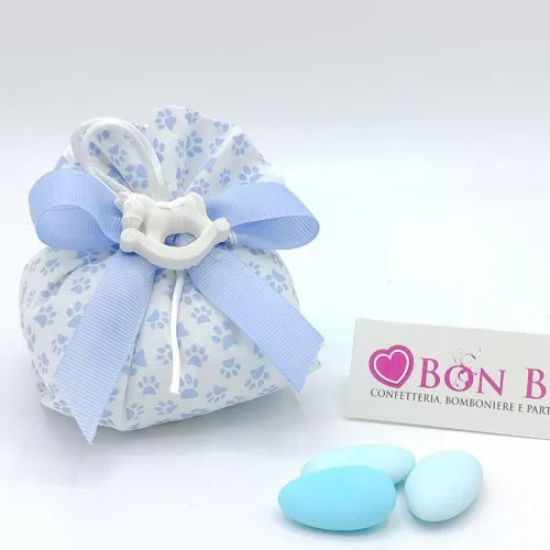 Sacchetto nascita e battesimo fagotto linea zampetta celeste Liete Creazioni - 1