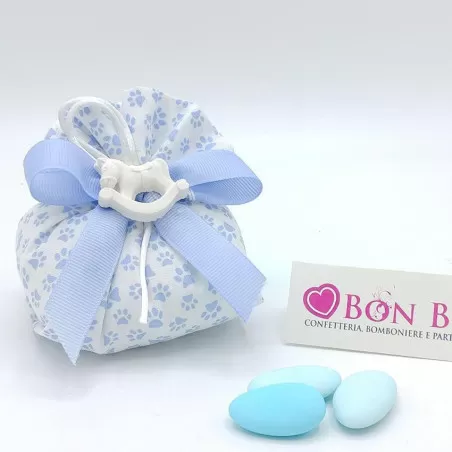 Sacchetto nascita e battesimo fagotto linea zampetta celeste Liete Creazioni - 1