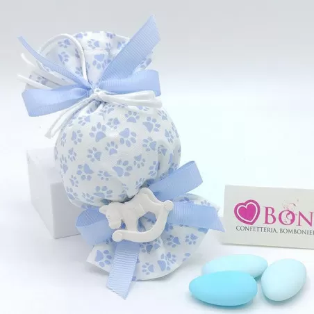 Sacchetto nascita e battesimo caramella linea zampetta celeste Liete Creazioni - 1