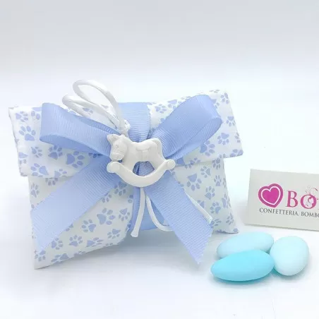 Sacchetto nascita e battesimo busta lettera piccola linea zampetta celeste Liete Creazioni - 1