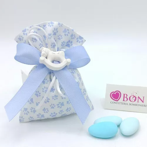 Sacchetto nascita e battesimo sacchetto grande linea zampetta celeste Liete Creazioni - 1
