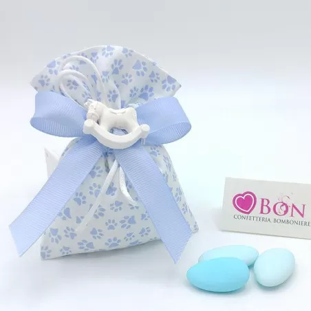 Sacchetto nascita e battesimo sacchetto grande linea zampetta celeste Liete Creazioni - 1