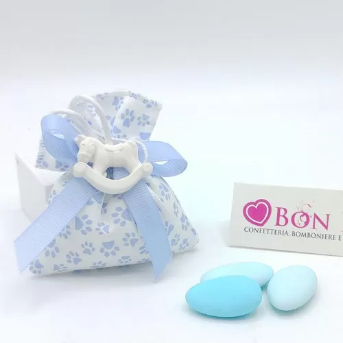 Sacchetto nascita e battesimo sacchetto piccolo linea zampetta celeste Liete Creazioni - 1