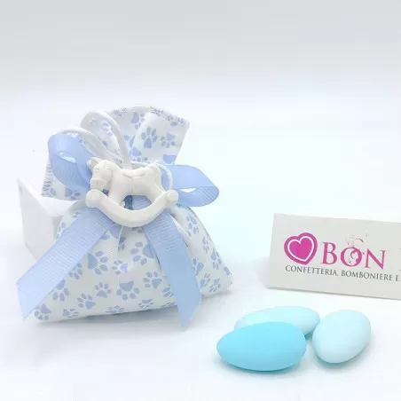 Sacchetto nascita e battesimo sacchetto piccolo linea zampetta celeste Liete Creazioni - 1