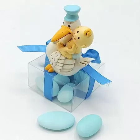 Bomboniera nascita e battesimo cicogna con bimbo celeste - 1