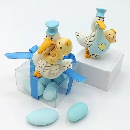 Bomboniera nascita e battesimo cicogna con bimbo celeste - 2