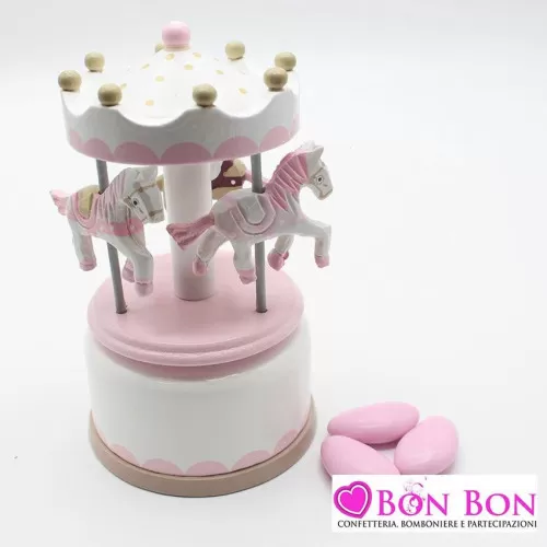 Bomboniera nascita e battesimo giostra carillon rosa e tortora Encantada - 1