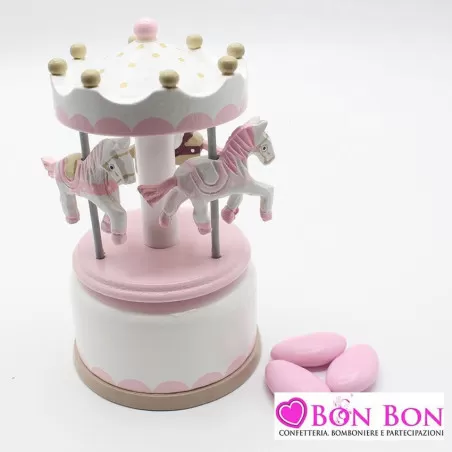 Bomboniera nascita e battesimo giostra carillon rosa e tortora Encantada - 1