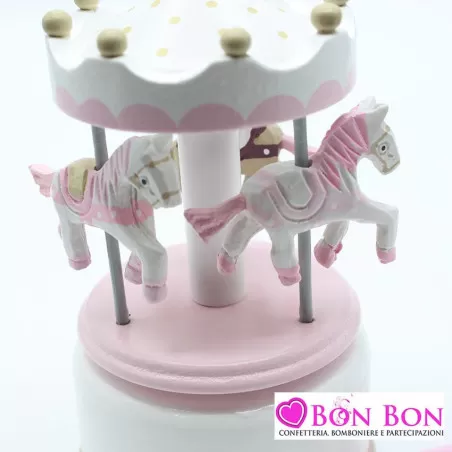 Bomboniera nascita e battesimo giostra carillon rosa e tortora Encantada - 8