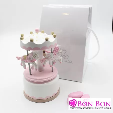 Bomboniera nascita e battesimo giostra carillon rosa e tortora Encantada - 9
