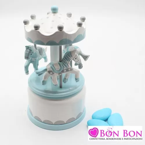 Bomboniera nascita e battesimo giostra carillon celeste e grigia Encantada - 1