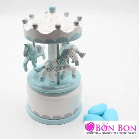 Bomboniera nascita e battesimo giostra carillon celeste e grigia Encantada - 1