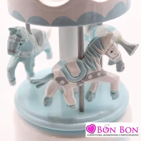 Bomboniera nascita e battesimo giostra carillon celeste e grigia Encantada - 2
