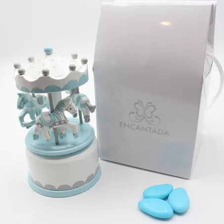 Bomboniera nascita e battesimo giostra carillon celeste e grigia Encantada - 3