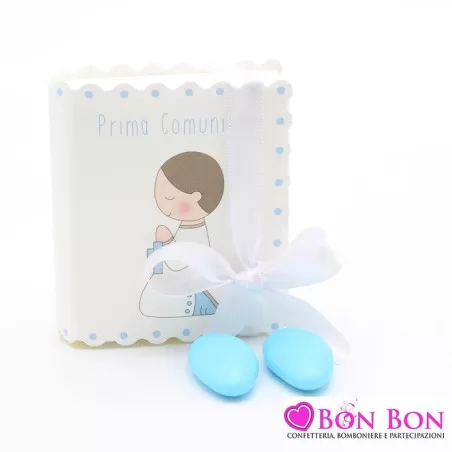 Scatolina porta confetti prima comunione bimbo che prega blu Cupido - 1