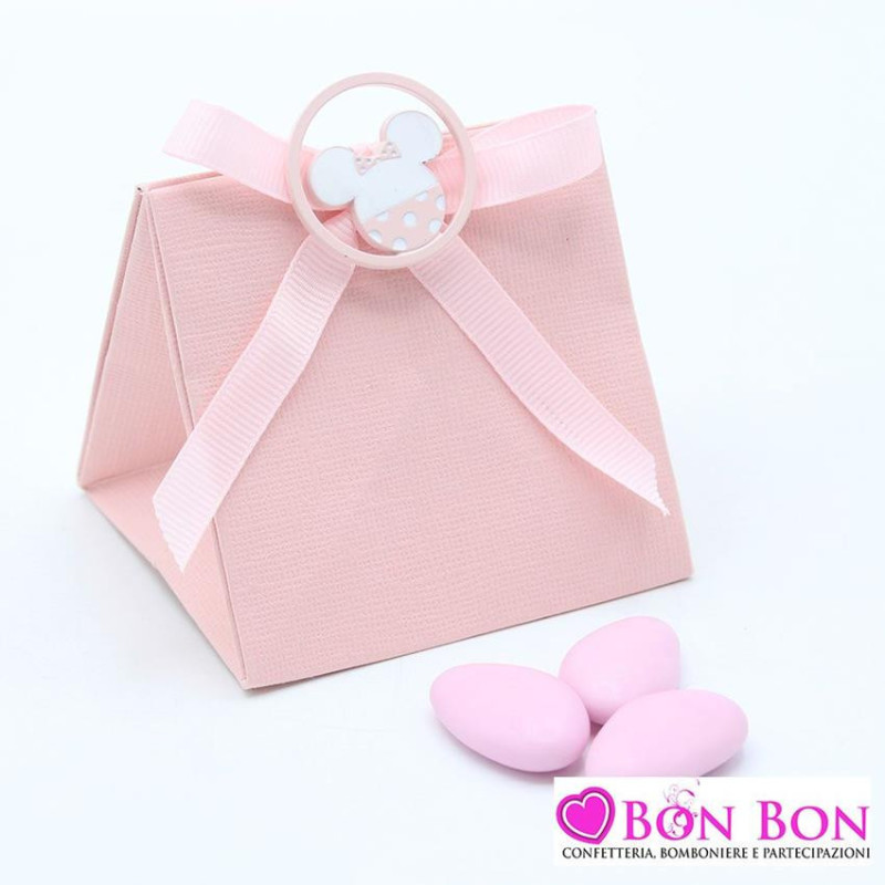 Portaconfetti nascita rosa con applicazione minnie metallo