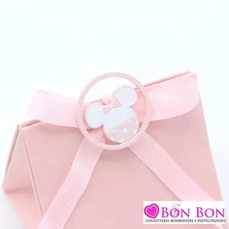 Portaconfetti nascita rosa con applicazione minnie metallo Disney - 2