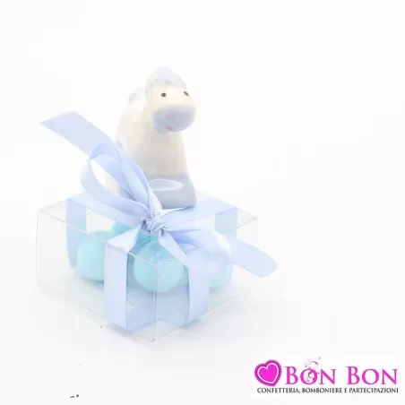 Bomboniera nascita e battesimo cavalluccio a dondolo blu - 1