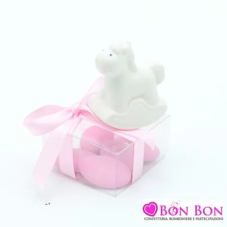 Bomboniera nascita e battesimo cavalluccio a dondolo rosa - 2