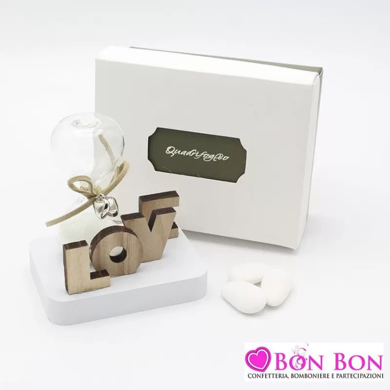 Bomboniera matrimonio solidale quadrifoglio clessidra con scritta love Quadrifoglio - 1