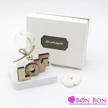 Bomboniera matrimonio solidale quadrifoglio clessidra con scritta love Quadrifoglio - 1
