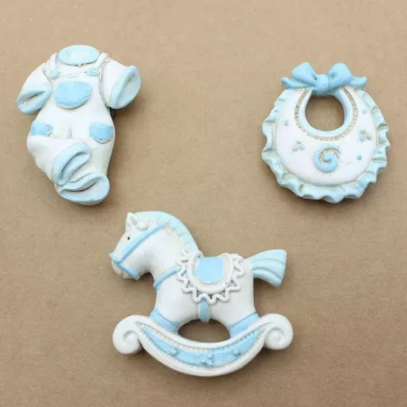 Sacchetto nascita e battesimo con magnete culla fiocco e bavaglio assortito Emmebi - 1