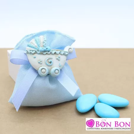 Sacchetto nascita e battesimo con magnete culla fiocco e bavaglio assortito Emmebi - 2