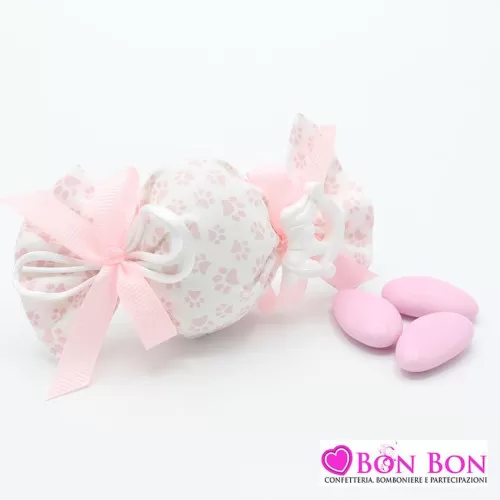 Sacchetto nascita e battesimo caramella linea zampetta rosa Liete Creazioni - 1