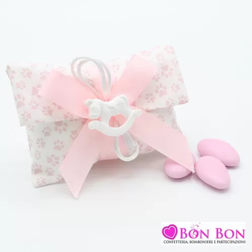 Sacchetto nascita e battesimo busta lettera piccola linea zampetta rosa Liete Creazioni - 1