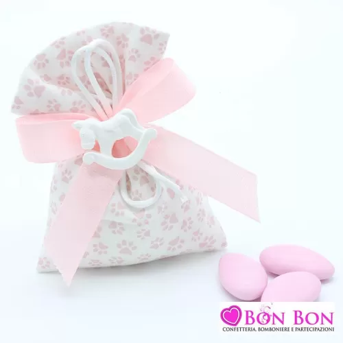 Sacchetto nascita e battesimo sacchetto grande linea zampetta rosa Liete Creazioni - 1