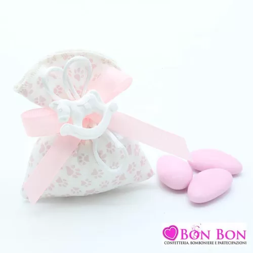 Sacchetto nascita e battesimo sacchetto piccolo linea zampetta rosa Liete Creazioni - 1