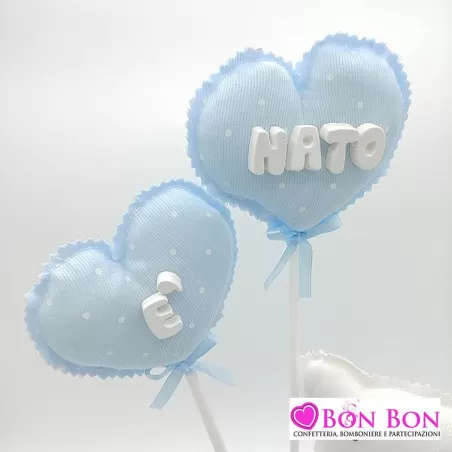 Cestino con orsetto celeste con cuori con monoconfetti - 3