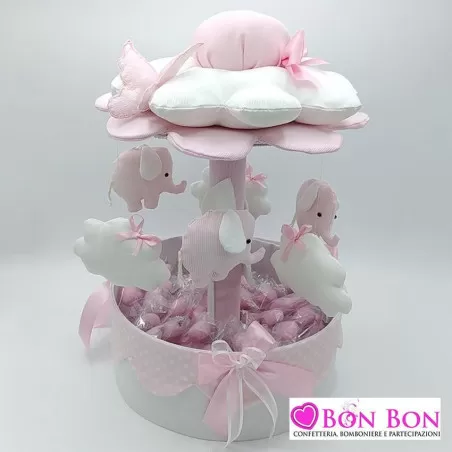 Giostra rosa con elefanti e nuvole con monoconfetti - 1