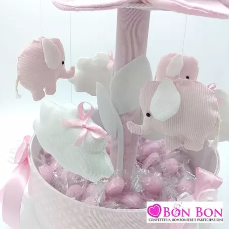 Giostra rosa con elefanti e nuvole con monoconfetti - 2