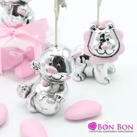 Bomboniera nascita e battesimo in offerta portamemo animale argentato rosa - 2