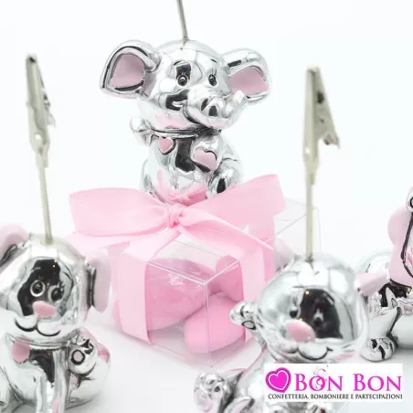Bomboniera nascita e battesimo in offerta portamemo animale argentato rosa - 3