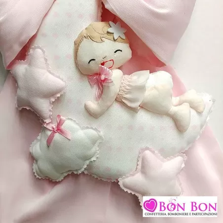 Fiocco nascita rosa con bimba su luna - 2