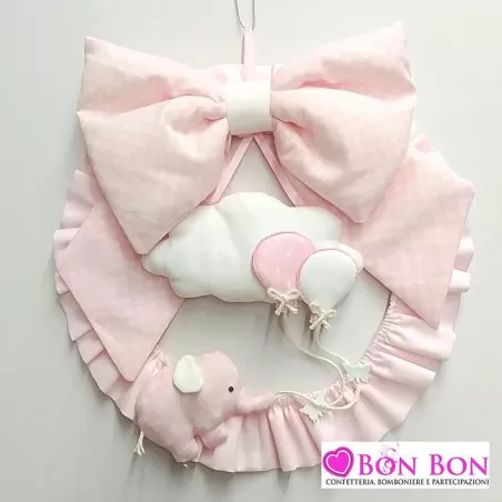 Fiocco nascita rosa elefante con palloncini - 1
