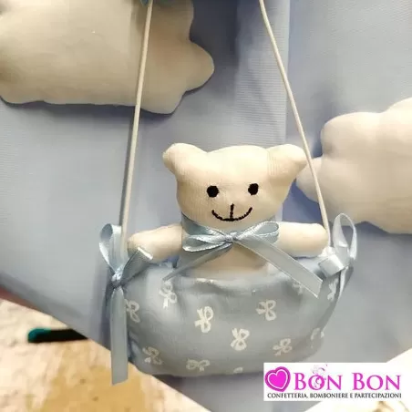 Fiocco nascita celeste orsetto su mongolfiera - 2