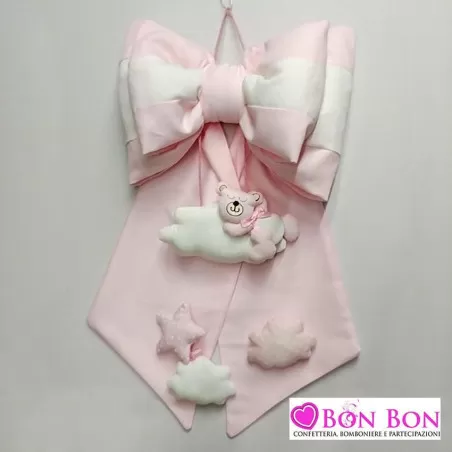 Fiocco nascita rosa orsetto su nuvola - 1